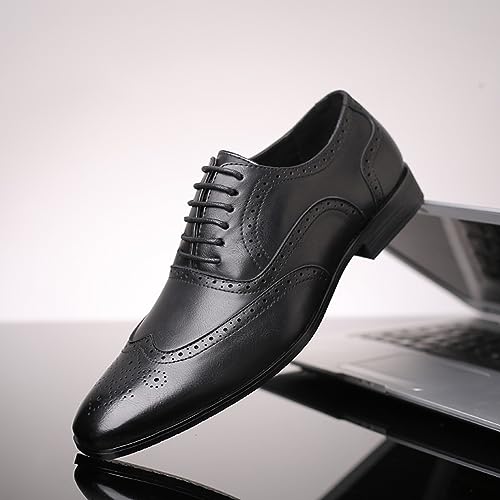 Mens Dress Shoes Fashion Business Wedding Formal Shoes Lace-up Pointed-Toe Classic Leather Casual Oxfords for Men 6
