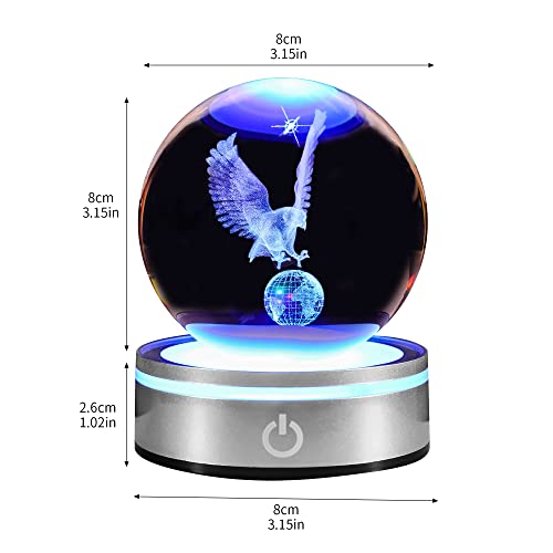 Pinyan Eagle Gift 3D Crystal Ball With Led Light Base Unique Decor Glass Figurine Lamps Laser Engraved Nightlight For Best Friend Eagle Lovers Keepsake Paperweight #TOP4
