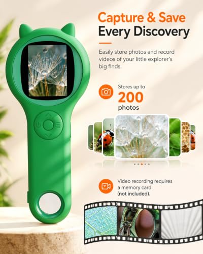 Nature Exploration Microscope for Kids, 500X Portable Digital Microscope with 2" IPS Screen, Plant Leaf Observation STEM Toy Age 5-12 (Green) - Image 8