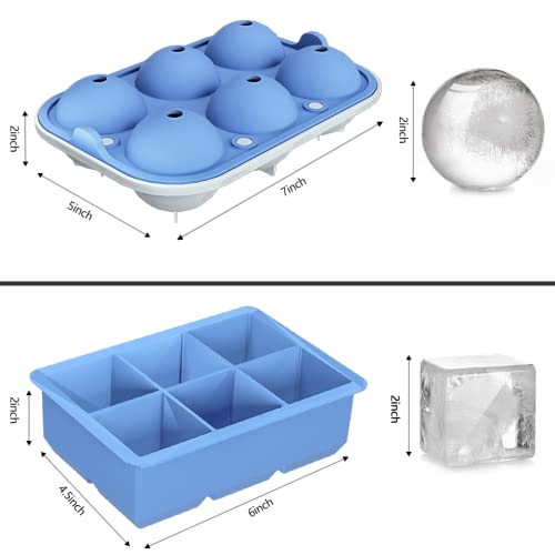Image of 2 Pack Ice Cube Tray, 2 inch Sphere Ice Ball Mold with Lid & Large Square Maker