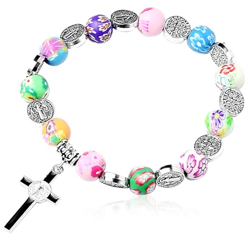 Simsky Bracelet de Communion avec Croix, Perles Colorées et Carte, Cadeaux de Première Communion pour Filles, Garçons, Enfants