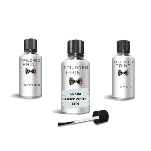 Tailored Paint Laser White Lf9f For Skoda 2000-Present Touch Up Paint Repair 30Ml Bottle (Touch Up Paint, Lacquer + Primer)