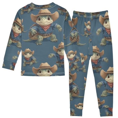 Pajama Sets Long Sleeve Cowboy Turtle Pattern Soft Comfy Sleepwear 2 Piece PJS 3-8T3
