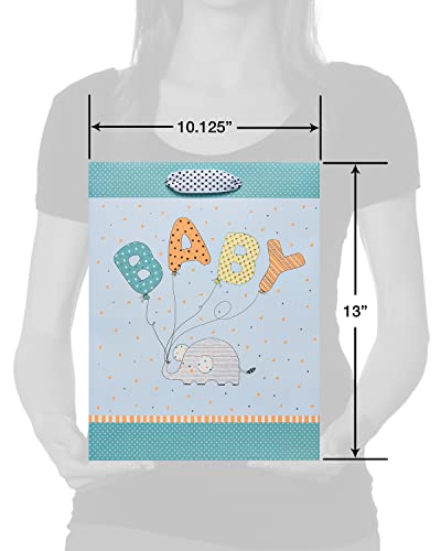 Image of Papyrus 13 inch Large Gift Bag - Designed by House of Turnowsky (Elephant with Balloons) for Baby Showers, Baby Sprinkles, New Baby, Baptisms, Christenings and All Baby Occasions (1 Bag)