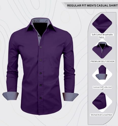 Image of Zombom Men's Solid Cotton Blend Regular Fit Full Sleeve Collared Neck Casual Shirt for Men