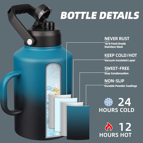 Image of BJPKPK 128oz Stainless Steel Water Bottle, 1 Gallon Insulated Water Jug