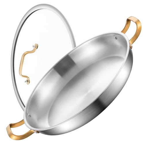 Comparison: Best Stainless Paella Pan 9 Yeksum 14 Inch Stainless Steel Paella Pan with Lid,Frying Pan, Tri-Ply Even Heating, Induction Ready & Dishwasher Safe – Great for Camping, Parties, Family Gatherings