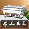 8 Qt 2 Pack Full Size Stainless Steel Chafing Dishes Buffet Set, Silver Rectangular Catering Chafer Warmer Set with Trays Pan Lid Folding Frame Stand for Kitchen Party Banquet Dining