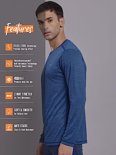 Image of TECHNOSPORT Men's Slim Fit Full Sleeve Round Neck T-Shirt, Double Cool Quick Dry Moisture Wicking Stretchable Sports Gym and Casual Wear
