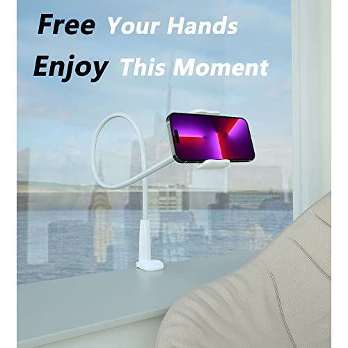 Image of MAGIPEA Gooseneck Phone Holder for Bed, Flexible Overhead Cell Phone Mount for Desk, Hands-Free Viewing Clamp Stand Compatible with iPhone 17 16 15 Pro Max and 3.5-7 inch Devices, White