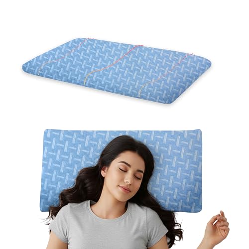 Image of Sky Geometric Ultra Slim Memory Foam Pillow, 55x40x5 cm for Spinal Health, Breathable Jacquard Fabric Cover, Orthopedic Bedding for Stomach and Back Sleeper, Aligned Spine aid Unit