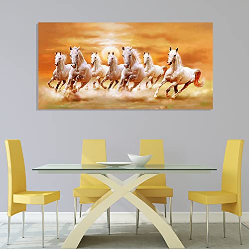 Dekorfentezykiev Seven Running White Horse Animals Canvas Painting Wall Art Picture For Living Room Decoration Picture,No Frame, Only One Canvas！ , 24X48Inch Frameless #TOP5