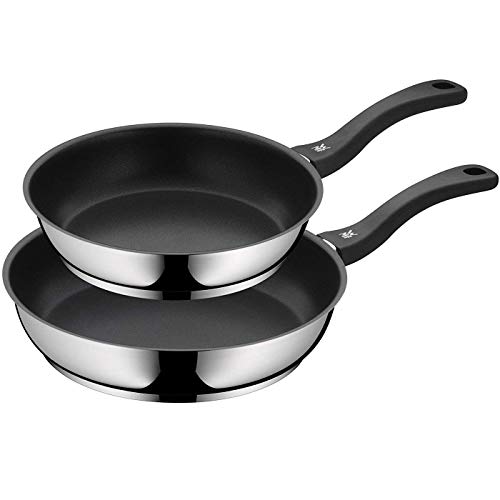 Foto von WMF Premium Induktion Pfannenset 3 teilig, 24 + 28 cm Antihaft Pfanne + Jamie Oliver Glasdeckel 28cm, für schonendes Braten, Induktionsherd geeignet Cromargan Edelstahl, ergonomischer Kunststoffgriff