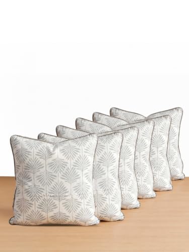 Image of Terra Bloom Premium 100% Cotton Printed Cushion Covers Set of 6 | 16 x 16 Inches | Handmade Jaipur Block Print | Hidden Zipper | Soft Sofa Cushion Covers for Living Room, Bedroom & Home Decor