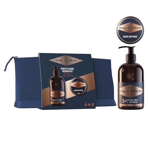King C. Gillette Beard Regimen Kit for Men Face and Beard 3in1 Wash 350ml and Softener 100ml Cleansing and Conditioning