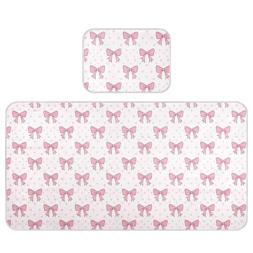 Takiito Pink Bows Baby Cooling Mattress Pad, Soft & Breathable Cooling Mat Keep Baby Cool in Summer 28x52 in, Nursery Essential
