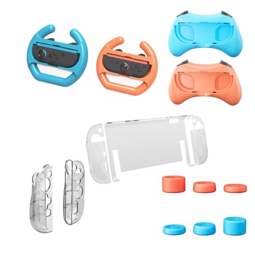 Accessories Bundle Pack For Nintendo Switch 2 2025, 13 In 1 Game Kits Scratch-proof Cover with Steering Wheels,Controller Grips,Thumb Caps,Left & Right Tpu Case,Crystal Case Console Protector (B)