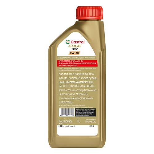 Castrol EDGE SUV 0W-30 Advanced Full Synthetic Engine Oil | Power Boost Technology | G80% Improved Performance| For Petrol, Diesel, CNG & Hybrid Cars | 1L
