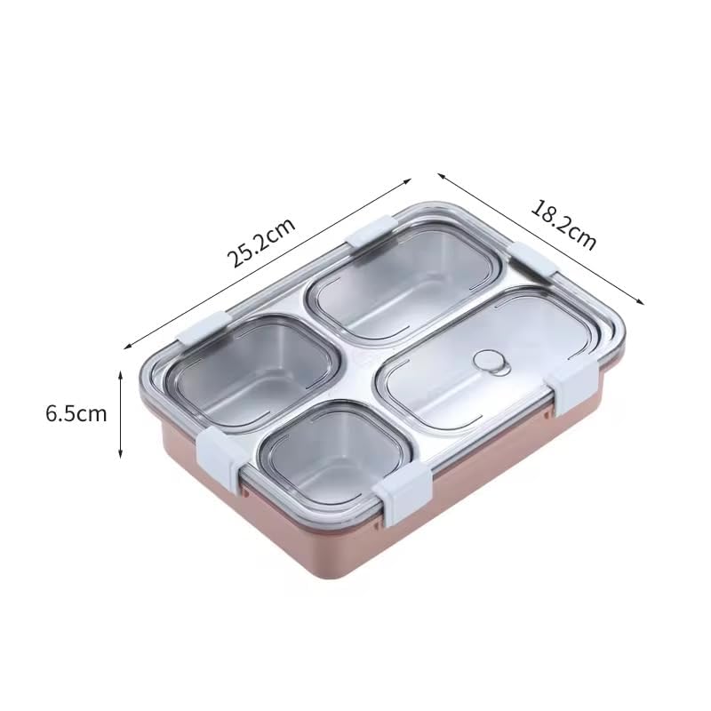 Image of KEMETHY Stainless Steel Lunch Box, 4 Compartment, Insulated, Airtight, Leak Proof, BPA Free (4 Compartment Lunch Box)