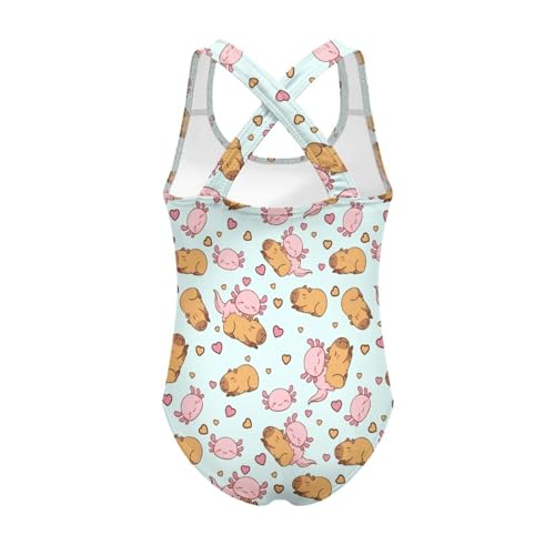 Image of Girls One Piece Swimsuit Axolotl Cross Back Straps Bathing Suit Lightweight Quick Dry Gymnastics Leotard