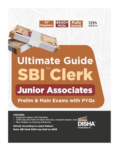 Image of Disha Ultimate Guide for SBI Clerk Junior Associates Prelim & Main Exams with PYQs 12th Edition | 4200+ MCQs | Fully Solved | General Banking