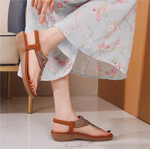 Women's Pinch Toe Sandals Rhinestone Beaded Bohemian Dress Flip-Flop Gladiator Shoes Comfort Open Toe Elastic Strap Sandals3