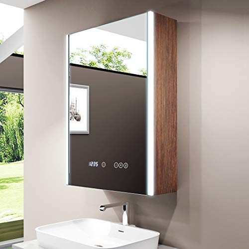 Preisvergleich Produktbild Duschdeluxe LED Beleuchteter Badezimmer Spiegelschrank Badspiegelschrank 50x70x15cm mit Doppelseitiger Spiegel + Verstellbaren Ablagen + Touch Schalter + Anti Beschlag + Digitaluhr + Bluetooth