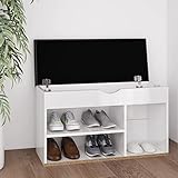 Yongdu Schuhbank mit Kissen, Schuhregal, Schuhablage, Sitzbank Flur, Dielen- & Flurmöbel, Schuhschrank, Flaches Regal, Hochglanz-Weiß 80x30x47 cm Spanplatte