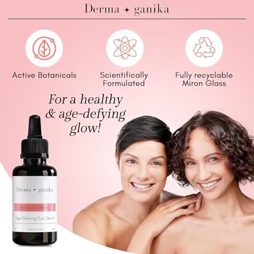 Dermaganika Derma ganika Retinol & Vitamin E Serum for Face - Made in USA Collagen-Boosting Anti-Aging Serum | Reduces Fine Lines, Wrinkles & Hyperpigmentation | Smooths & Hydrates Skin (Pack of 2)