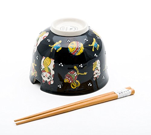 Quality Japanese Ramen Udon Noodle Bowl With Chopsticks Gift Set 5 Inch Diameter (Lucky Cat) #TOP1