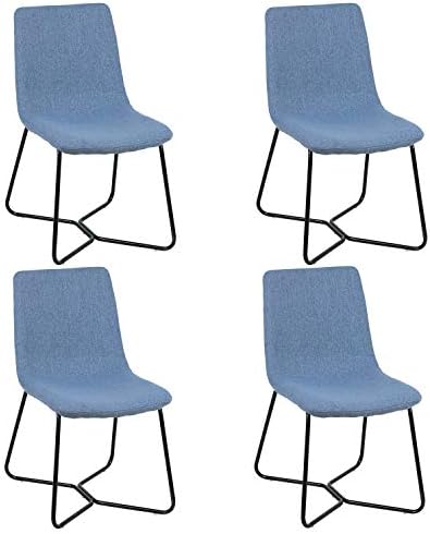 Dining Chairs Set of 4, Blue Corner Desk Chairs with Fabric Seat and Metal Legs, Reception Guest Chairs for Home, Office, Living Room, Bedroom, Dining Room, Lounge, Kitchen, Balcony (4 Blue Chairs)
