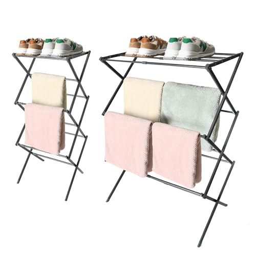 Image of happhom Clothes Drying Rack, Foldable Drying Rack Clothing, Laundry Drying Rack, Expandable and Collabsible Drying Rack, Free-Standing Large Clothes Dryer, Space Saving Indoor&Outdoor, Silver