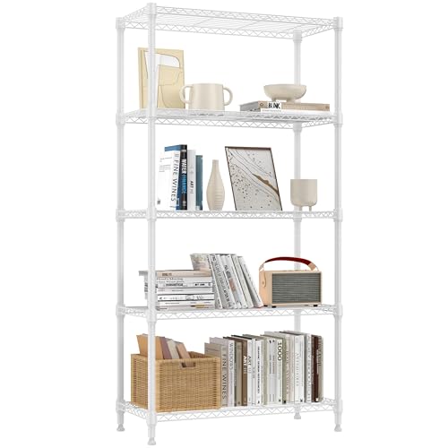 Image of M MZG 1250 lbs 5 Tier Shelf Metal Storage Shelves Wire Rack Closet Organizers for Garage Kitchen Bathroom Laundry White 11.8 inch D x 29.5 inch W x 59.5 inch H