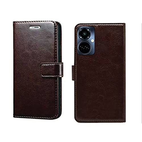 Image of Pinaaki Enterprises Tecno Camon 19 Pro 5G Flip Case | Premium Leather Finish Flip Cover | with Card Pockets | Wallet Stand |Complete Protection Flip Cover for Tecno Camon 19 Pro 5G - Coffee
