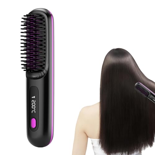 Imagen de Cepillo alisador portátil Numoya alisador inalámbrico para el cabello Pro Brusheo Hair Pro Plancha alisadora Cepillo térmico Bellabrush Alisador de pelo iónico con temperatura ajustable para