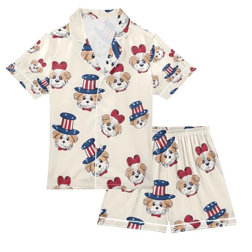senya Dog Head Hat P Satin Summer Pajama Sets Silk Short Sleeve Button Down Sleepwear