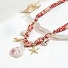 WOWORAMA Red Scarf Necklace with Seashell Charms Summer Bandana Necklaces for Women Sea Shell Starfish Charm Necklaces Boho Chunky Beach Necklace Vacation Jewelry #1