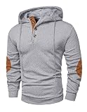 JMIERR Men's Sweatshirts Half Button Long Sleeve Drawstring Pullover Textured Cotton Casual Hooded Shirts for Men, Large, Grey
