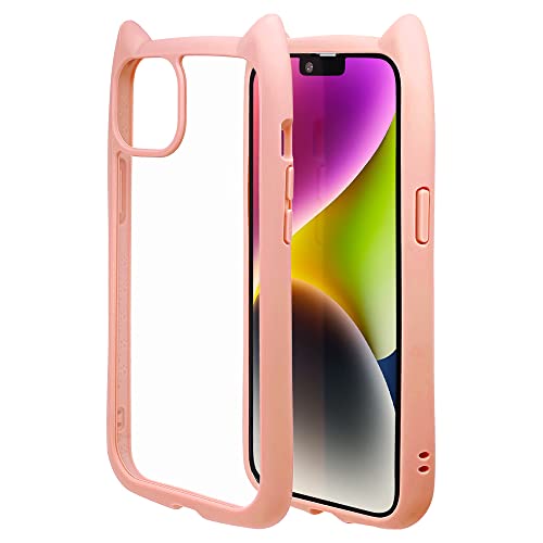 ラスタバナナ ケース カバー iPhone14 Plus 専用 ハイブリッド 猫耳 ネコミミ 背面強化ガラス 背面クリア 9H かわいい mimi スモーキーピンク アイフォン14プラス スマホケース 7214IP267HB