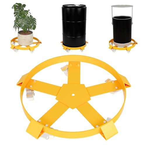55 gal Steel Drum Dolly, 1250 LBS Heavy Duty Barrel DollyCart Drum Caddy with 5 Swivel Wheels & Steel Frame, Trash CanDolly Non-Tipping Hand, Garbage