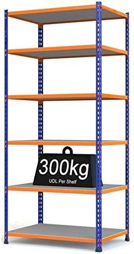 Shelving Direct Rax 2 Medium Duty Garage Warehouse 6 Levels-200 h x 120 w x 30 d (mm) 2 mm British Steel Frame, 15 mm Industrial Grade Chipboard Shelves, One Size