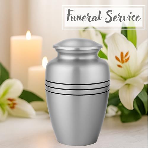 Image of ALPHA Living HOME Urns for Human Ashes Adult Female and Male 200+ Cubic Inches, Decorative Burial Urn, Funeral Cremation Urns for Women and Men, Handcrafted Urn for Ashes Adult (Silver Black)