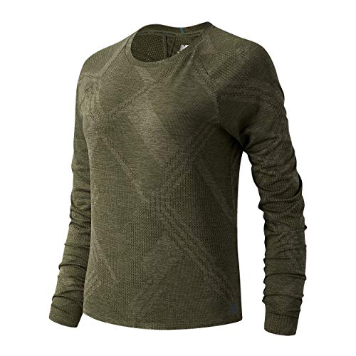 New Balance Women's Q Speed Fuel Jacquard Long Sleeve, Nettle Green Heather, Large