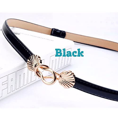 Cinto feminino de couro envernizado skinny com cintura fina ajustável e fivela de liga de liga doura