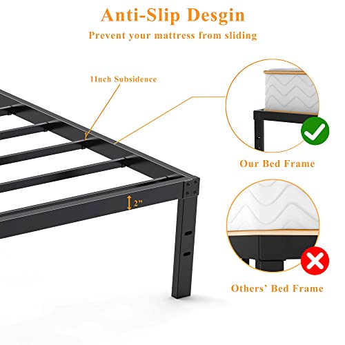 Hiskiwuu Full Size Bed Frame Heavy Duty 3500 Lbs 14 Inches,Full Bed Frame Easy To Assemble Anti-Slip Noise Free,Bed Frame Full Size No Box Spring Needed,Under Bed Storage,Black #TOP6