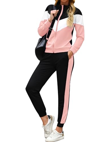 Marvmys Women Tracksuit Set Stripe Zip Up Sweatshirt Drawstring Baggy Jogger Pant Loungewear Set Joggings Suit Sport Yoga Gym Workout Outfit Full Tracksuit