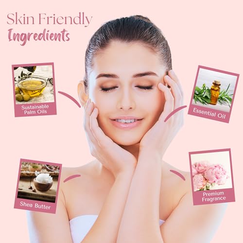 Image of Wavertree & London Pink Peony Scented Natural Soap (2 Bars), 7oz Moisturizing French Triple Milled Soap Bars enriched with shea butter - Pure Plant Based Bath & Body Bars for All Skin Types