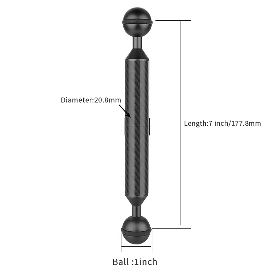2,5 cm Doppelkugelkopf Auftrieb 12,7 cm - 30,5 cm leichter Arm für Tauchen, Fotografie, Unterwasser-Handtablett (17,8 cm, schwarz)