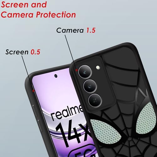 Image of Stylish Spider Back Case Cover Compatible for Realme Narzo 80x 5G /Realme P3x 5G /Realme 14X 5G | Spidey Face Mask Case | Soft Silicone | Camera & Full Body Protection | Shock Proof | (Black)