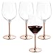 MyGift Modern Large Stemmed Wine Glass with Copper Stem, Cocktail Dinner Party Bridesmaid Wedding Toast Glasses, 20 Ounce, Set of 4